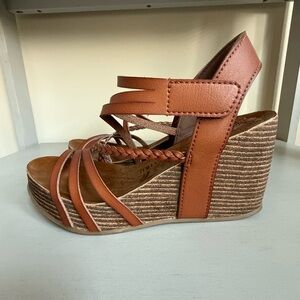Brown Wedge Sandals with Braided Platform